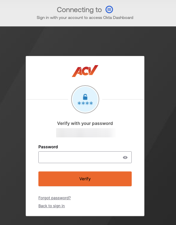 Okta password reset screen